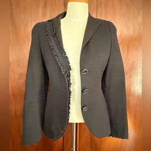 Akris Black Ruffled-Trim Tailored Blazer